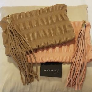 NWOT Jenny Bird large leather ruched clutch